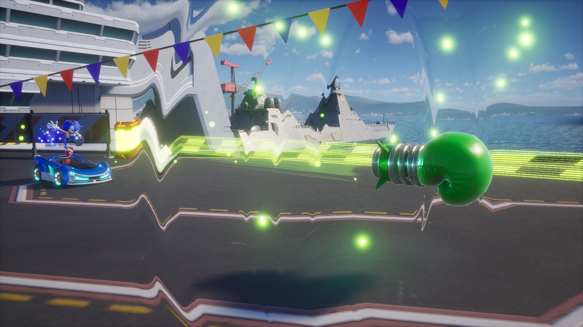 Sonic Racing: CrossWorlds - Um personagem celebrando a vitória.