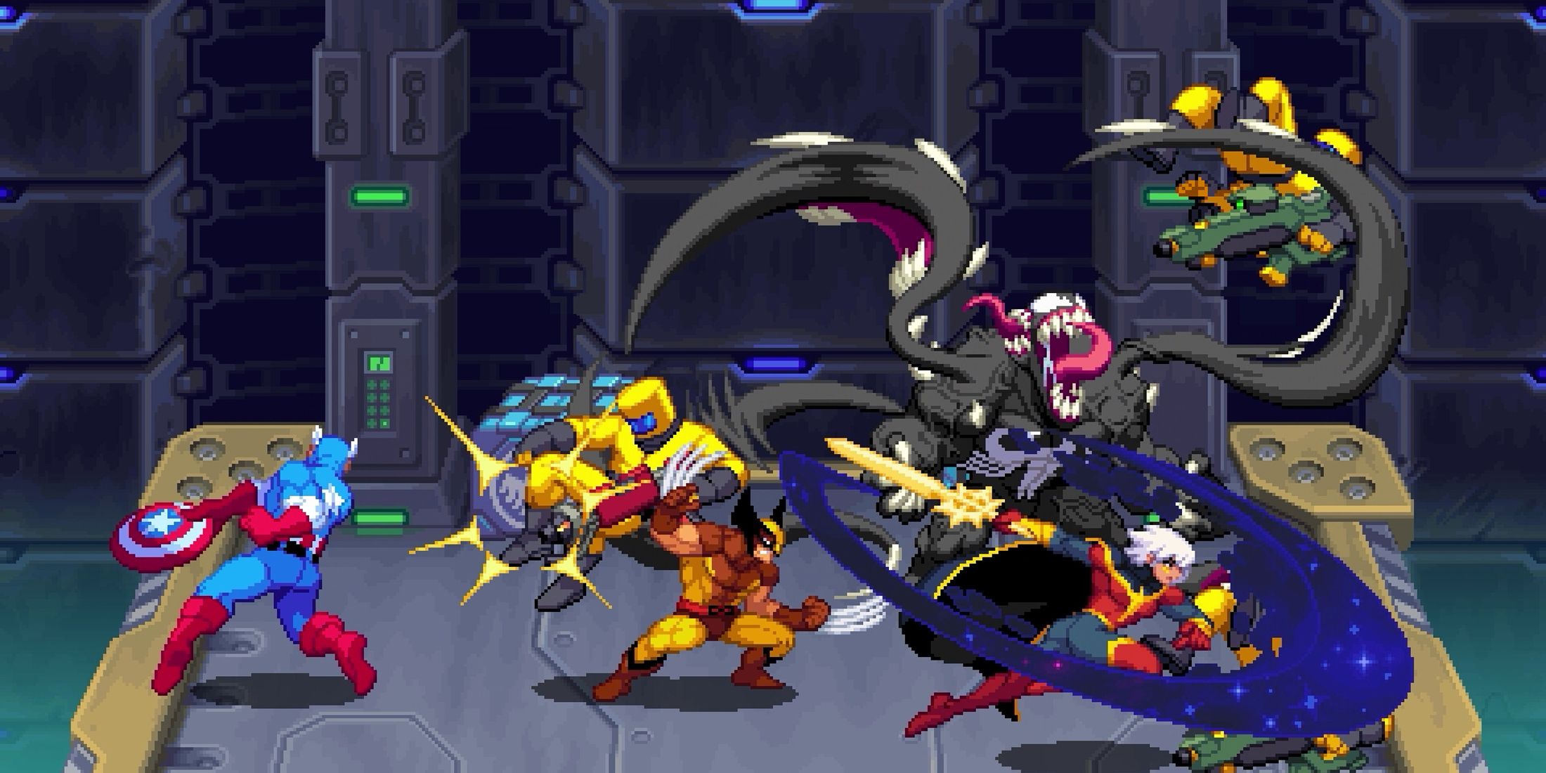 Jogadores em modo cooperativo em Marvel Cosmic Invasion.