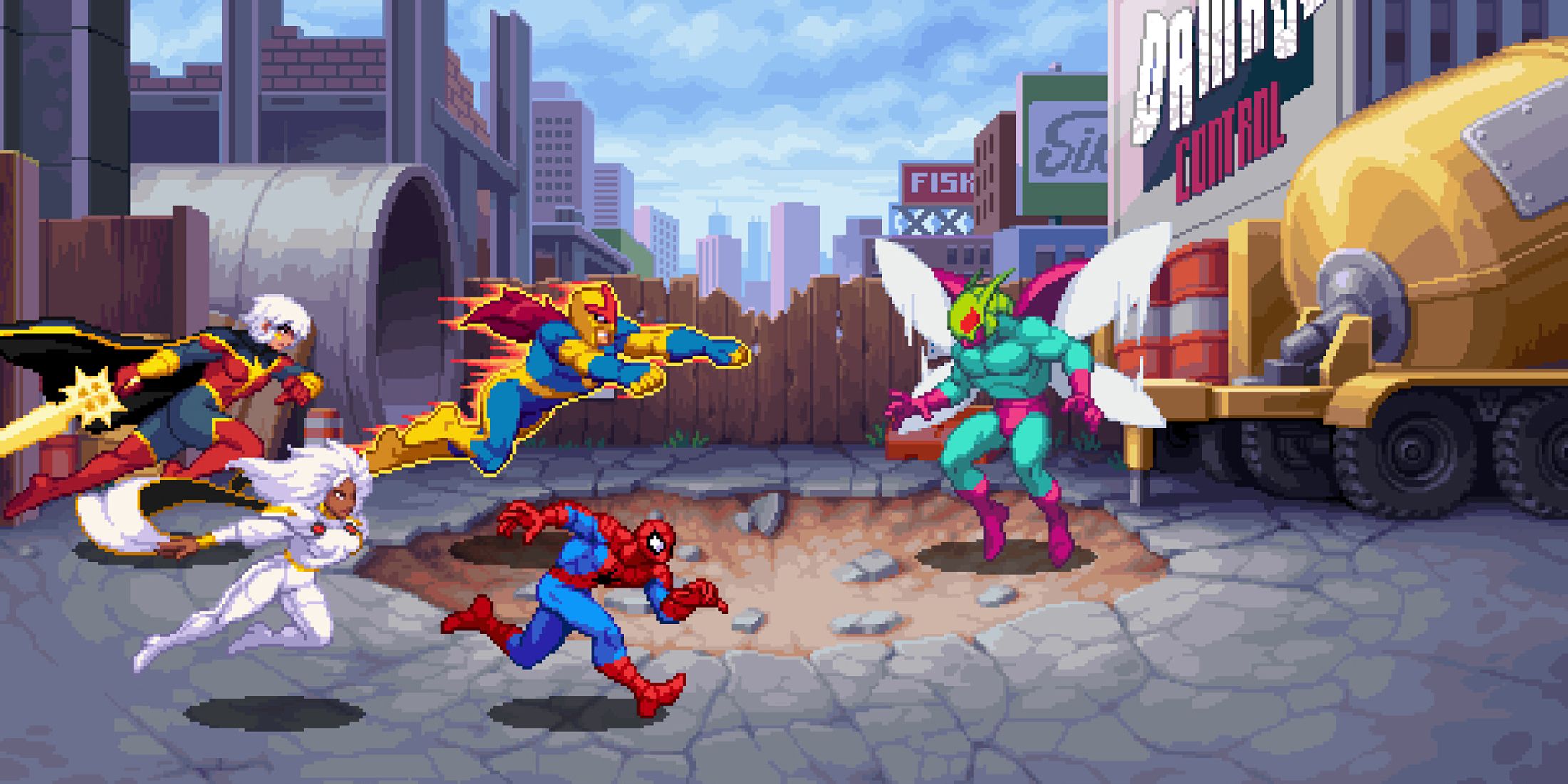 Diversos heróis da Marvel reunidos em Marvel Cosmic Invasion.