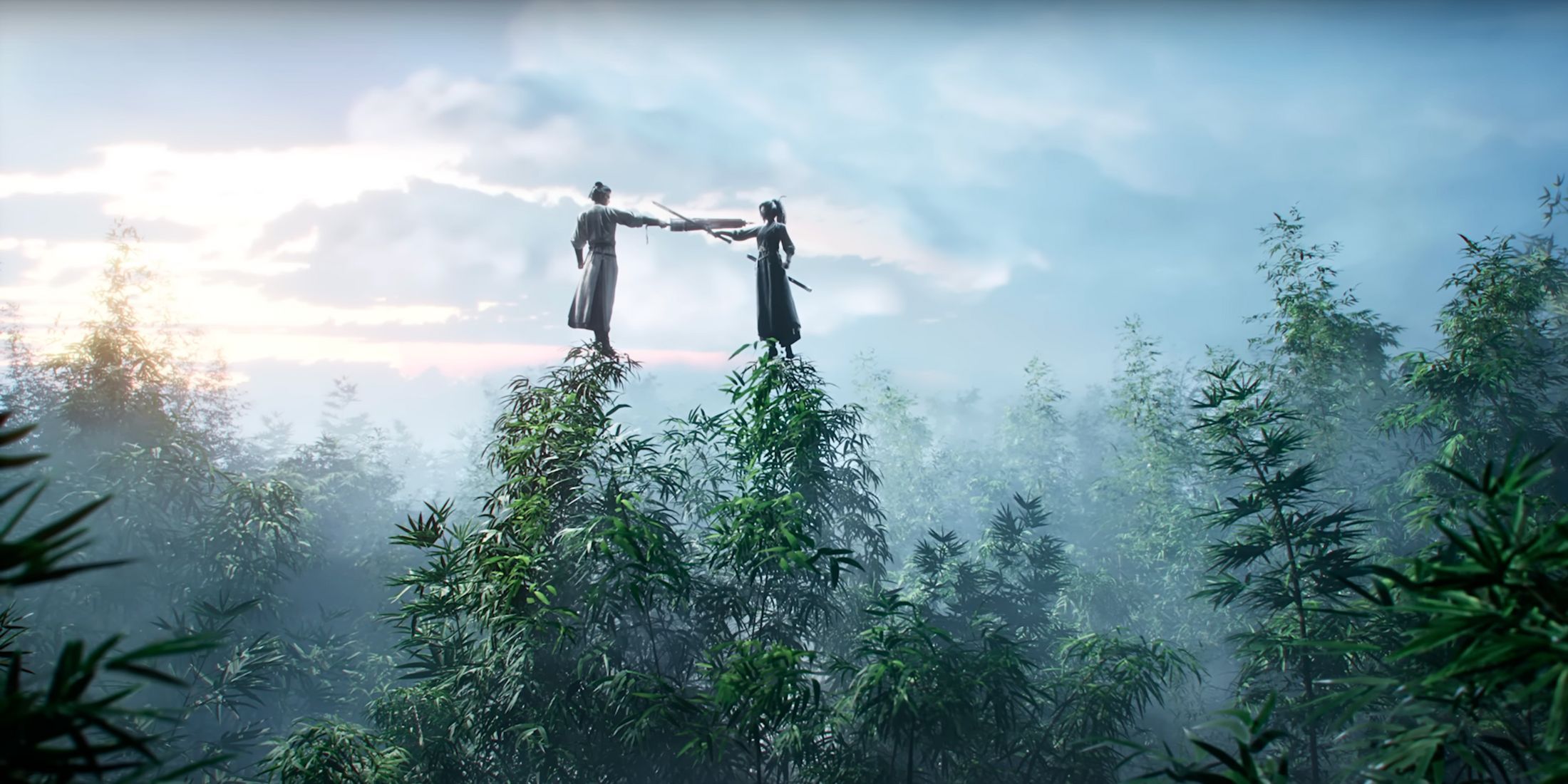 Cena de ação em Where Winds Meet com personagens em movimento.