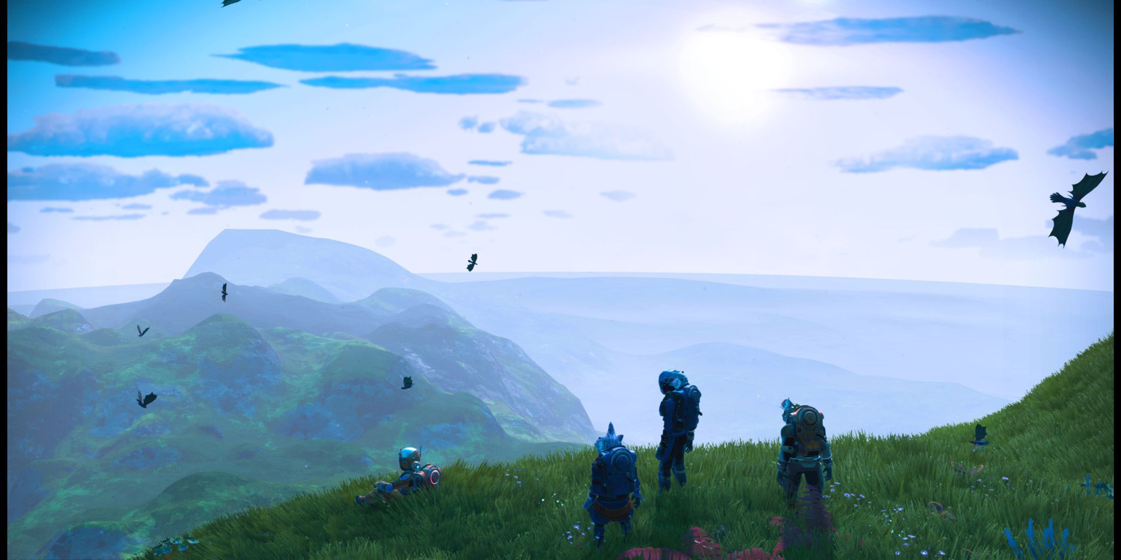 Um jogador explorando o universo de No Man's Sky.