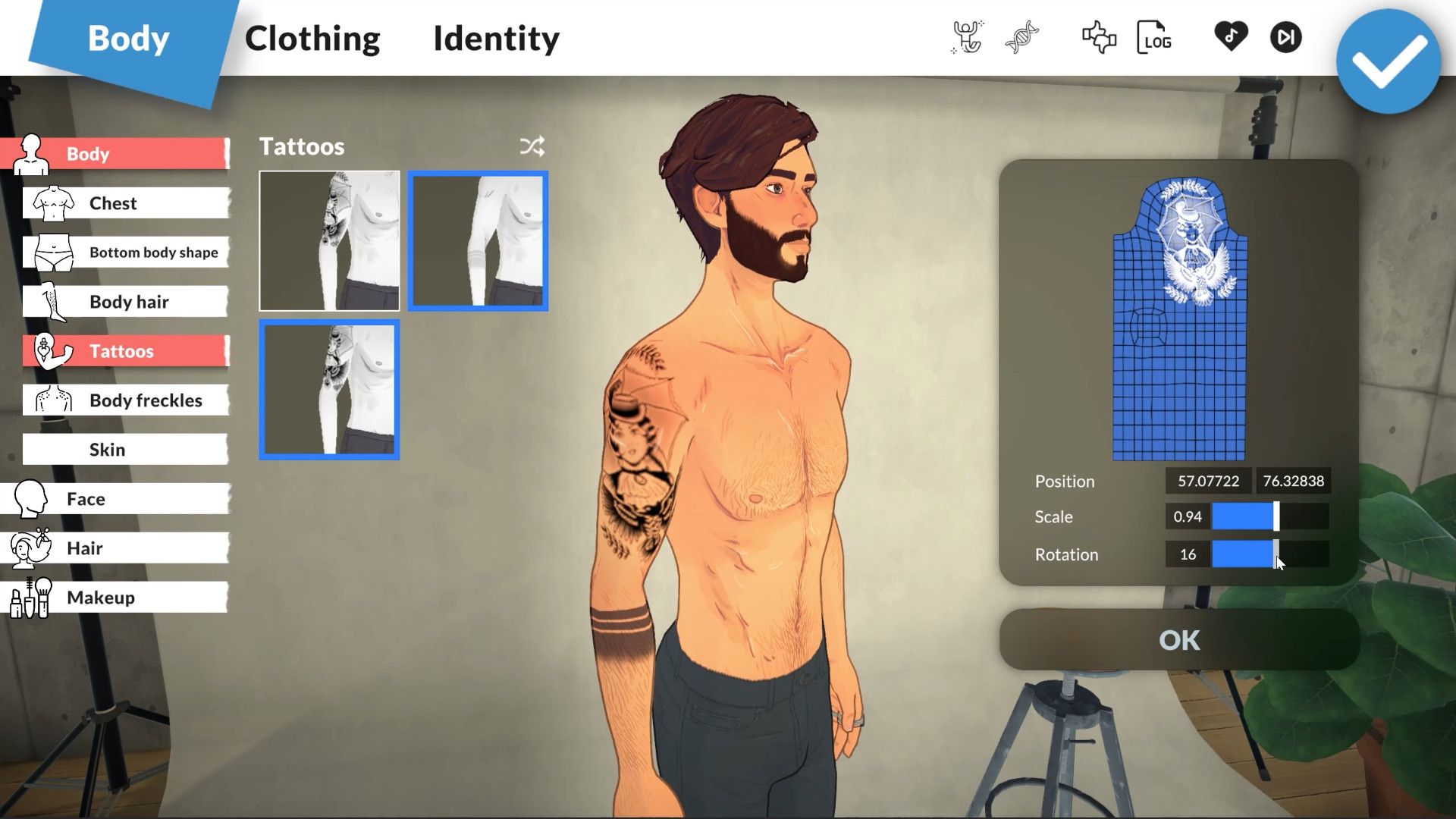 Interface do criador de personagens em Paralives.