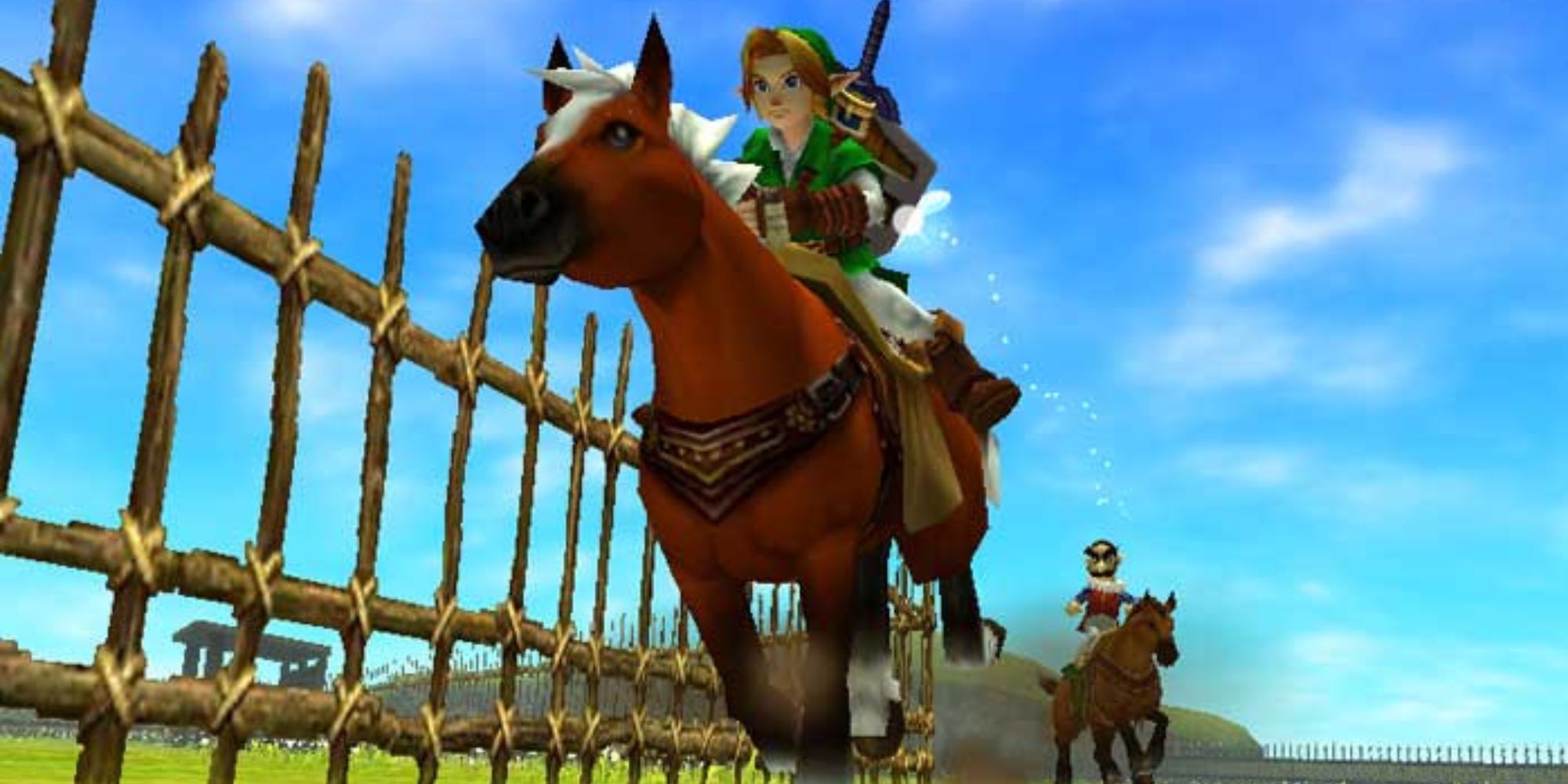 Link montado em Epona em The Legend of Zelda: Ocarina of Time