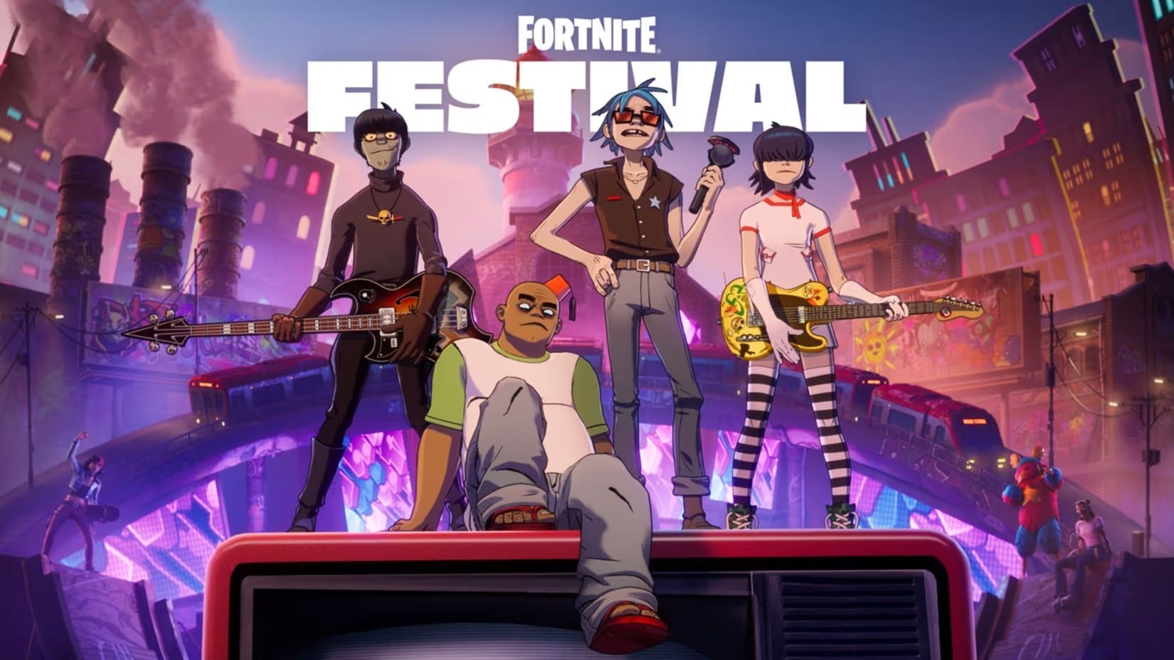 Vista aérea de uma ilha em Fortnite.
