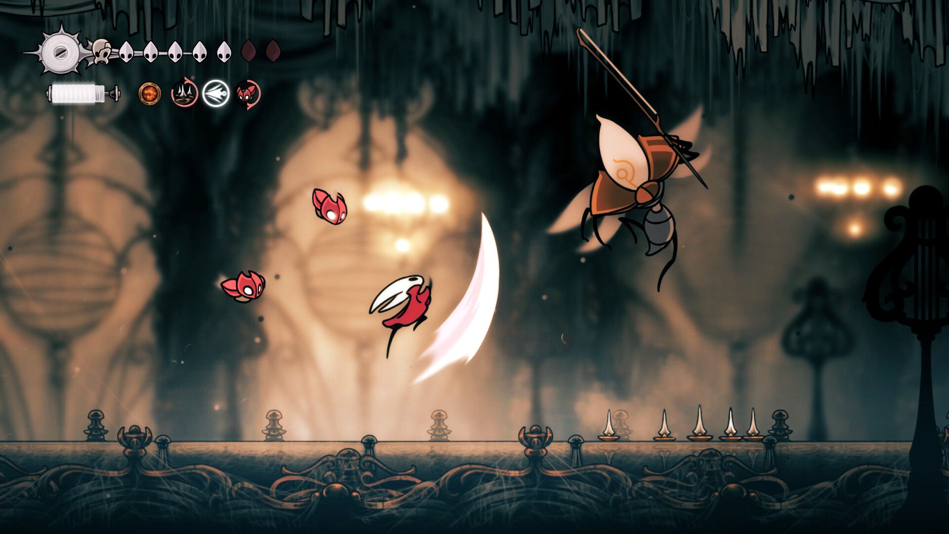 Cena de exploração em Hollow Knight: Silksong.