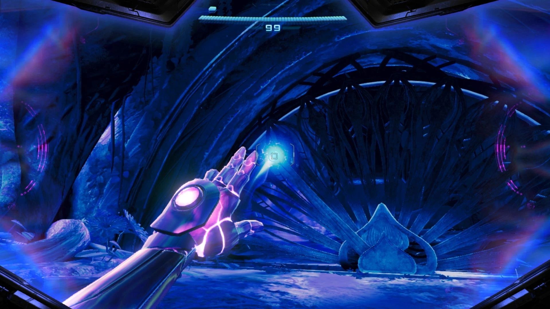 Detalhe da armadura de Samus Aran em Metroid Prime 4: Beyond.