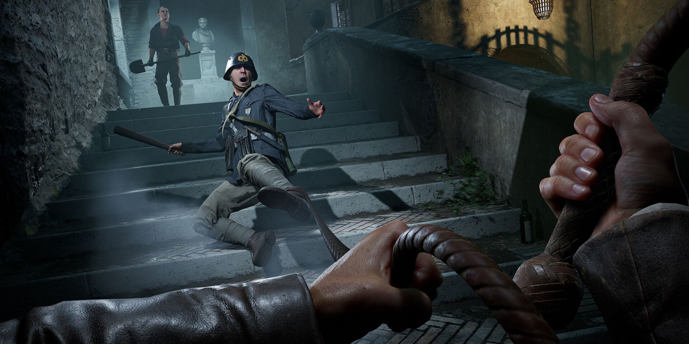 indy fighting some enemies in a building indiana jones and the great circle