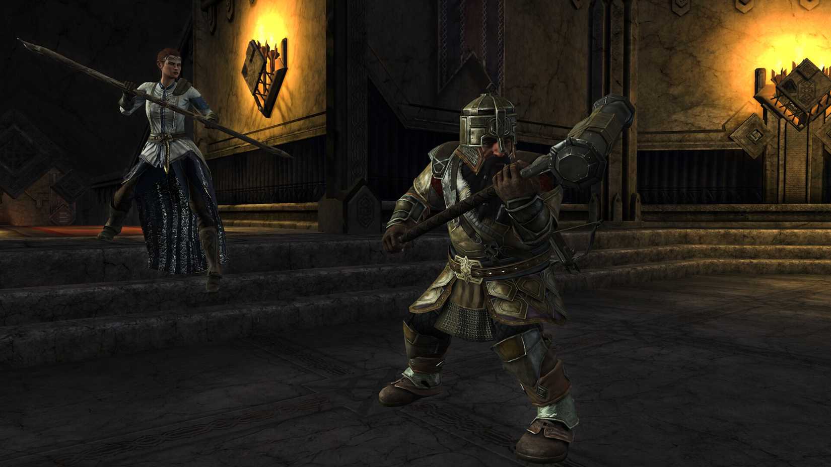 Dwarf holding a hammer in The Lord of the Rings War in the North.