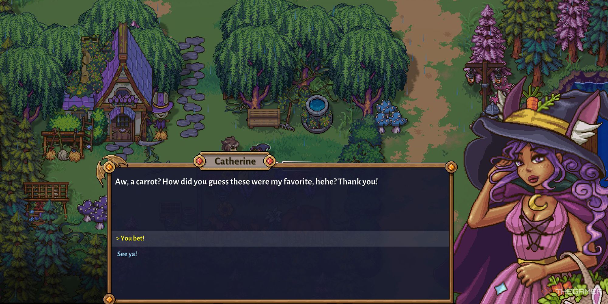 Player giving Carrot to Katherine in Sun Haven