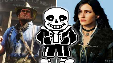 A collage showing Arthur from RDR 2, Sans from Undertale and Yennefer from The Witcher.