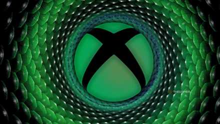 Xbox logo over news swirling black and green background