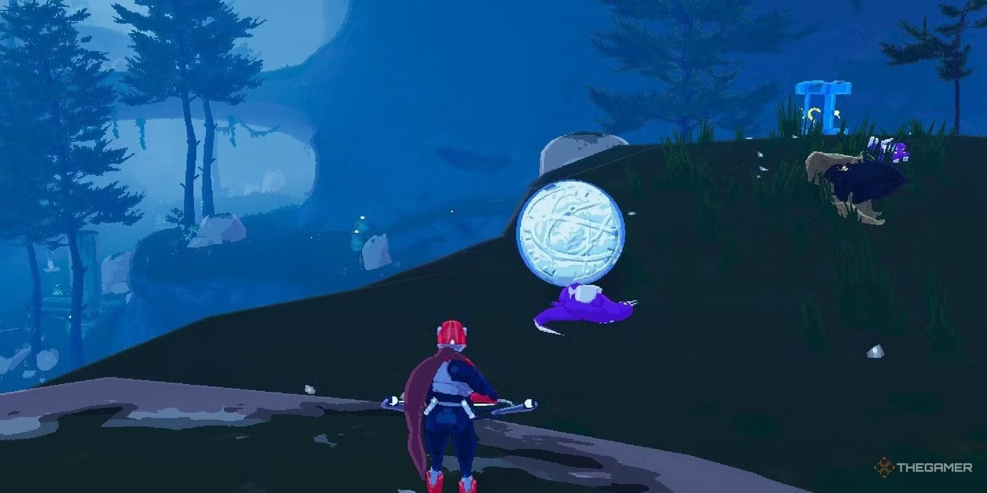 A Risk Of Rain 2 player standing near a lunar coin.