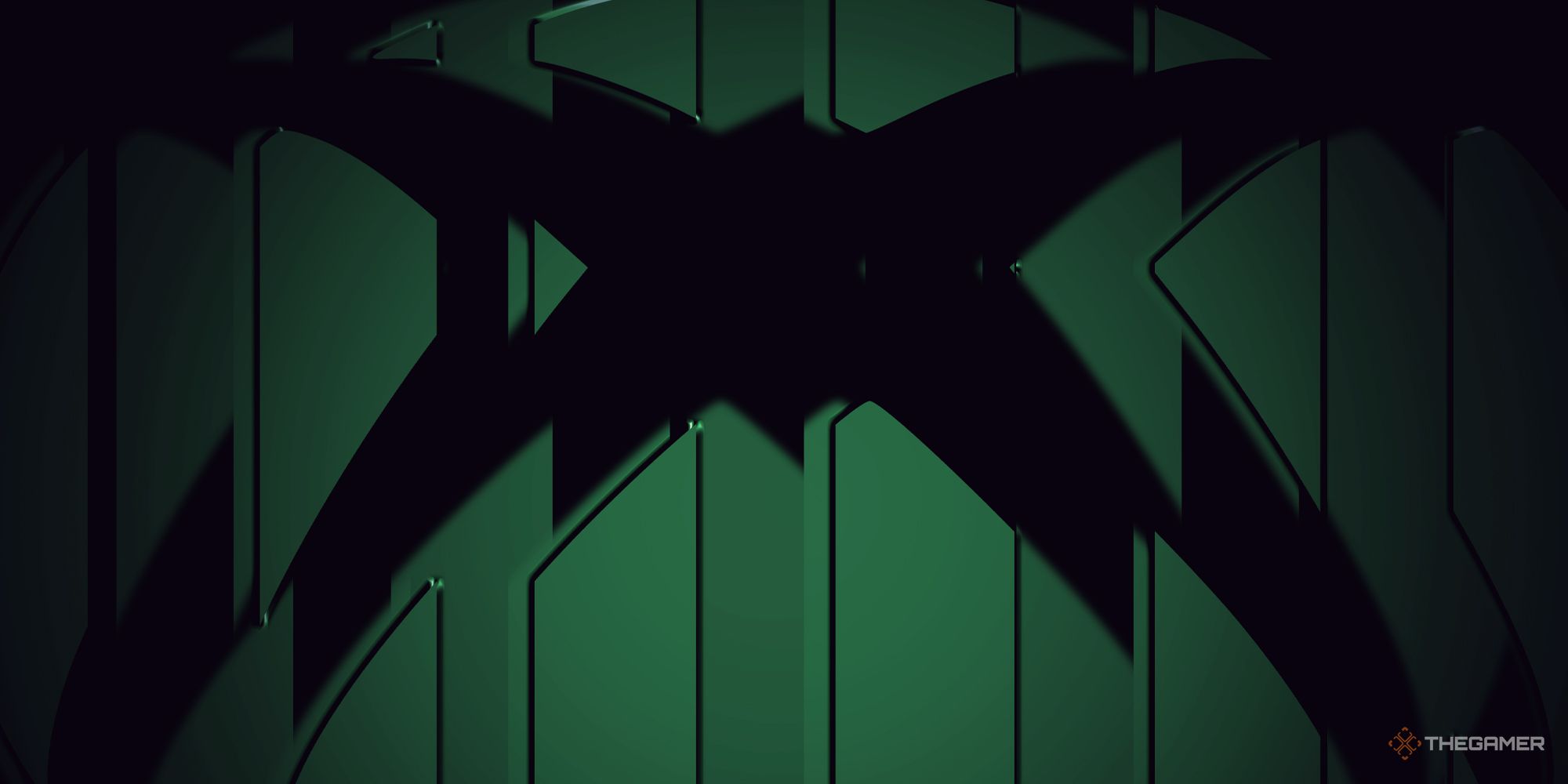 Xbox logo distorted by glass panes, stretching