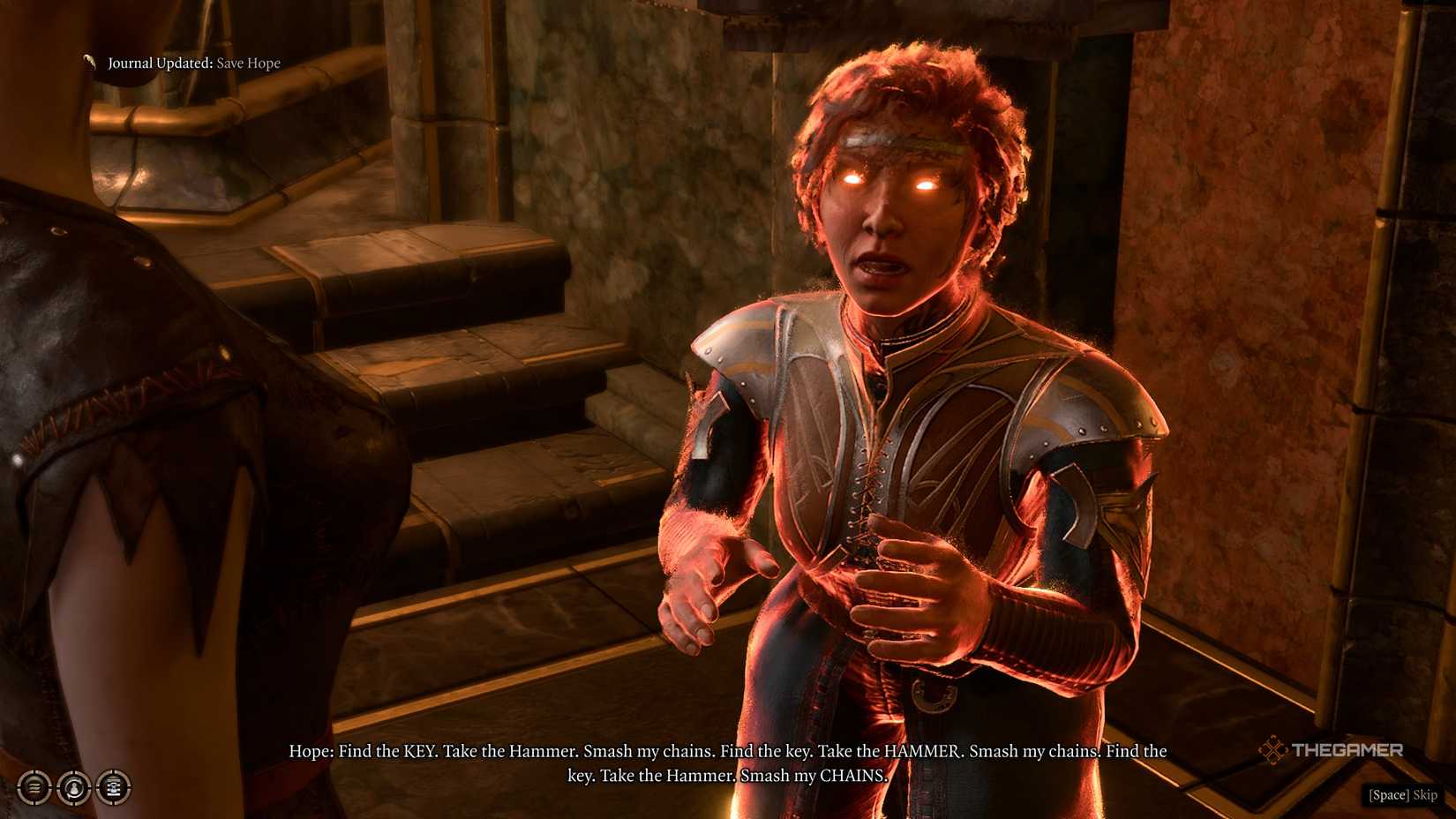 Hope tells the player how to free her with the Orphic Hammer in Baldur's Gate 3.