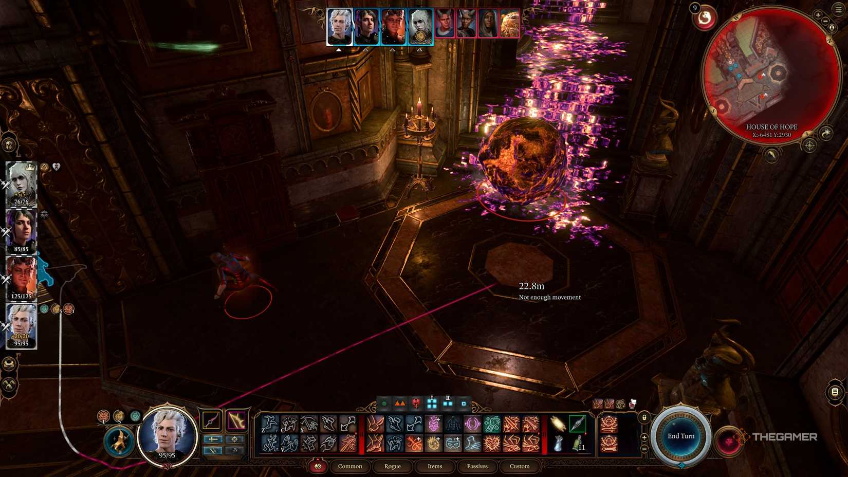 Hellfire Sphere rolls down the hallway of the House of Hope in Baldur's Gate 3.