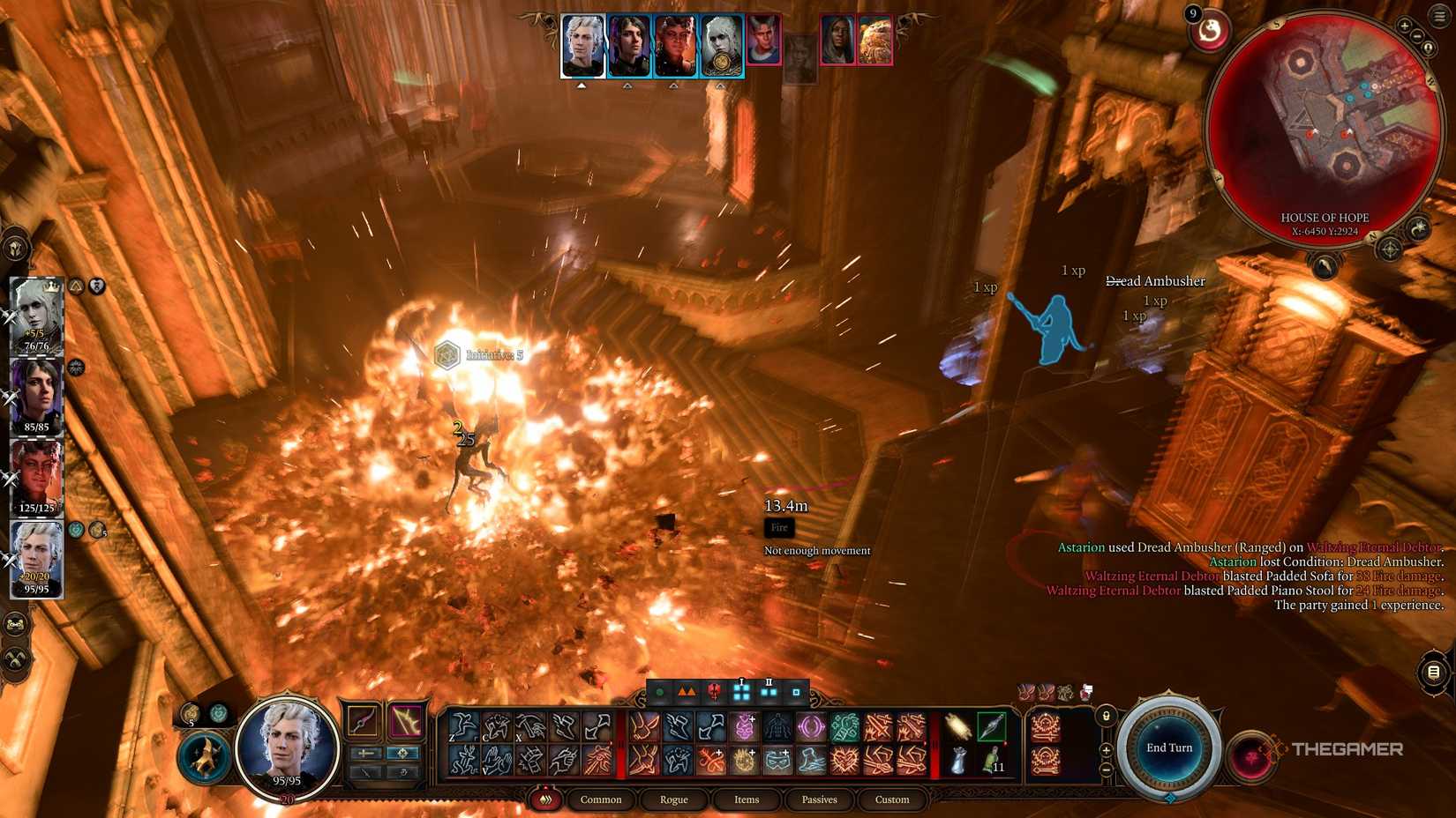 Astarion shoots an Eternal Debtor in the House of Hope and watches it explode in flames in Baldur's Gate 3.