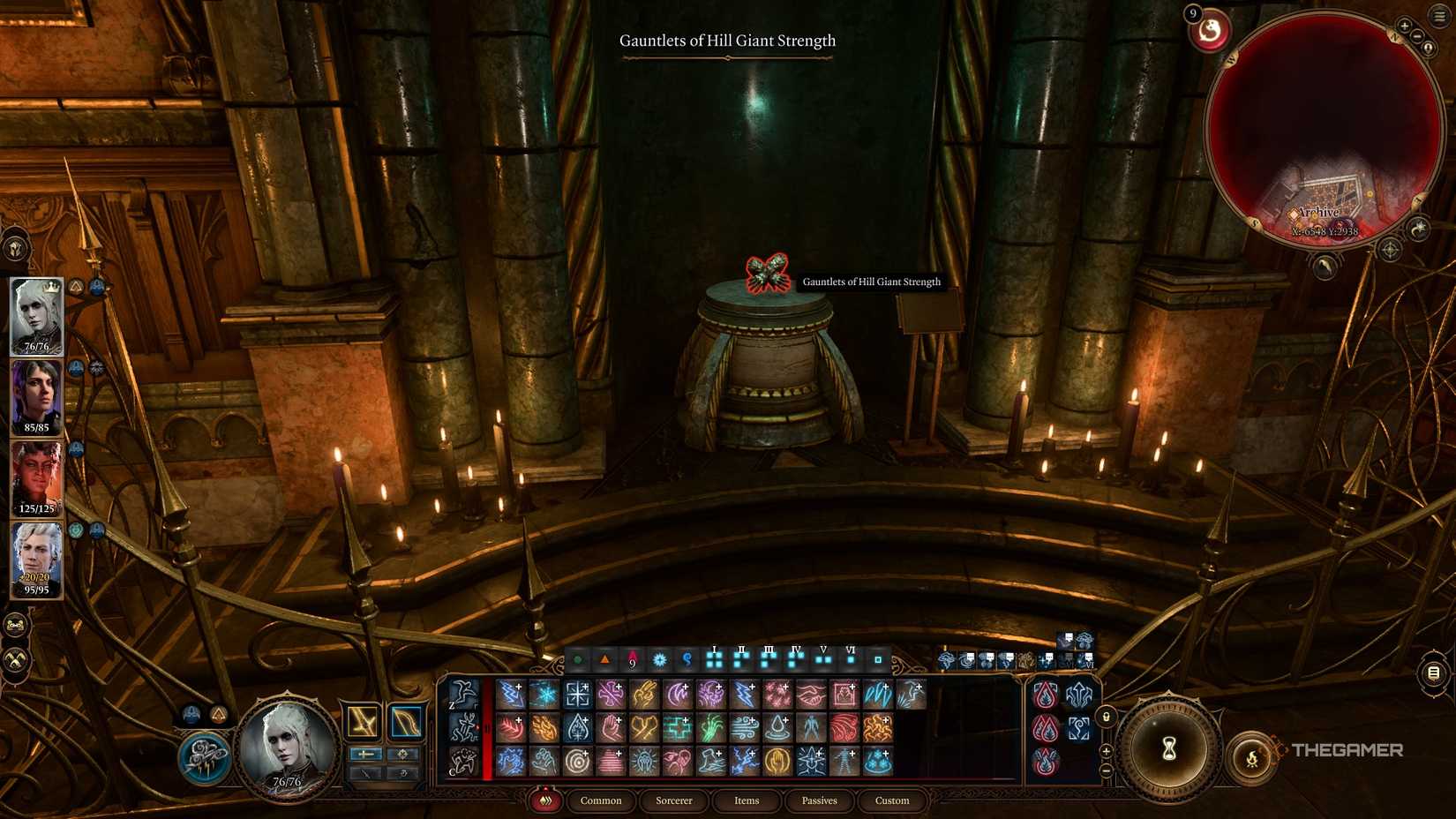 Player inspects the Gauntlets of Hill Giant Strength inside the archives in Baldur's Gate 3.