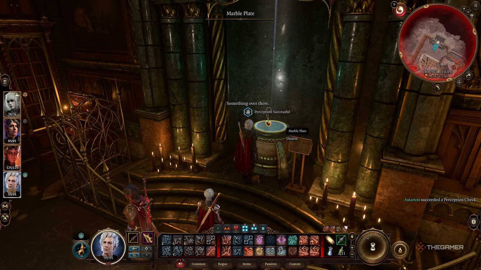 Astarion spies a trap beneath the Amulet of Greater Health in the Archives in Baldur's Gate 3.
