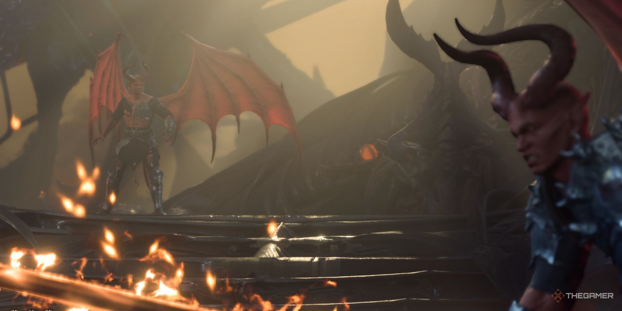 The cambion Commander Zhalk swinging the Everburn Blade in Baldur's Gate 3.