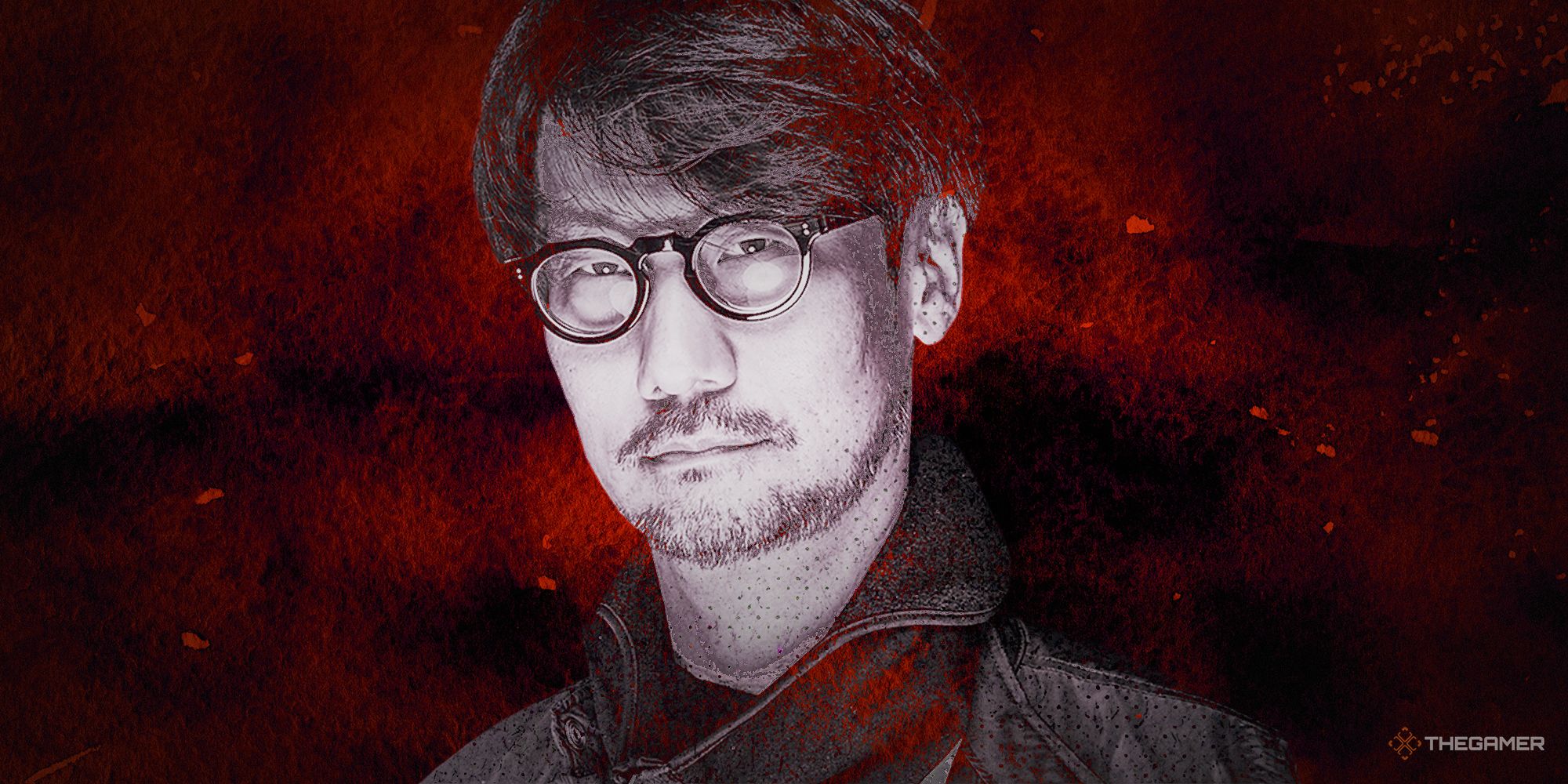 Kojima over orange and black background