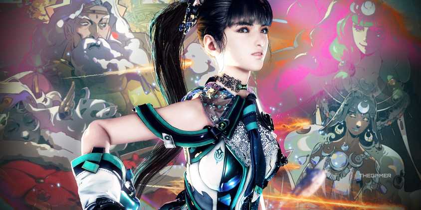 Eva of Stellar Blade on the background of the characters Hades