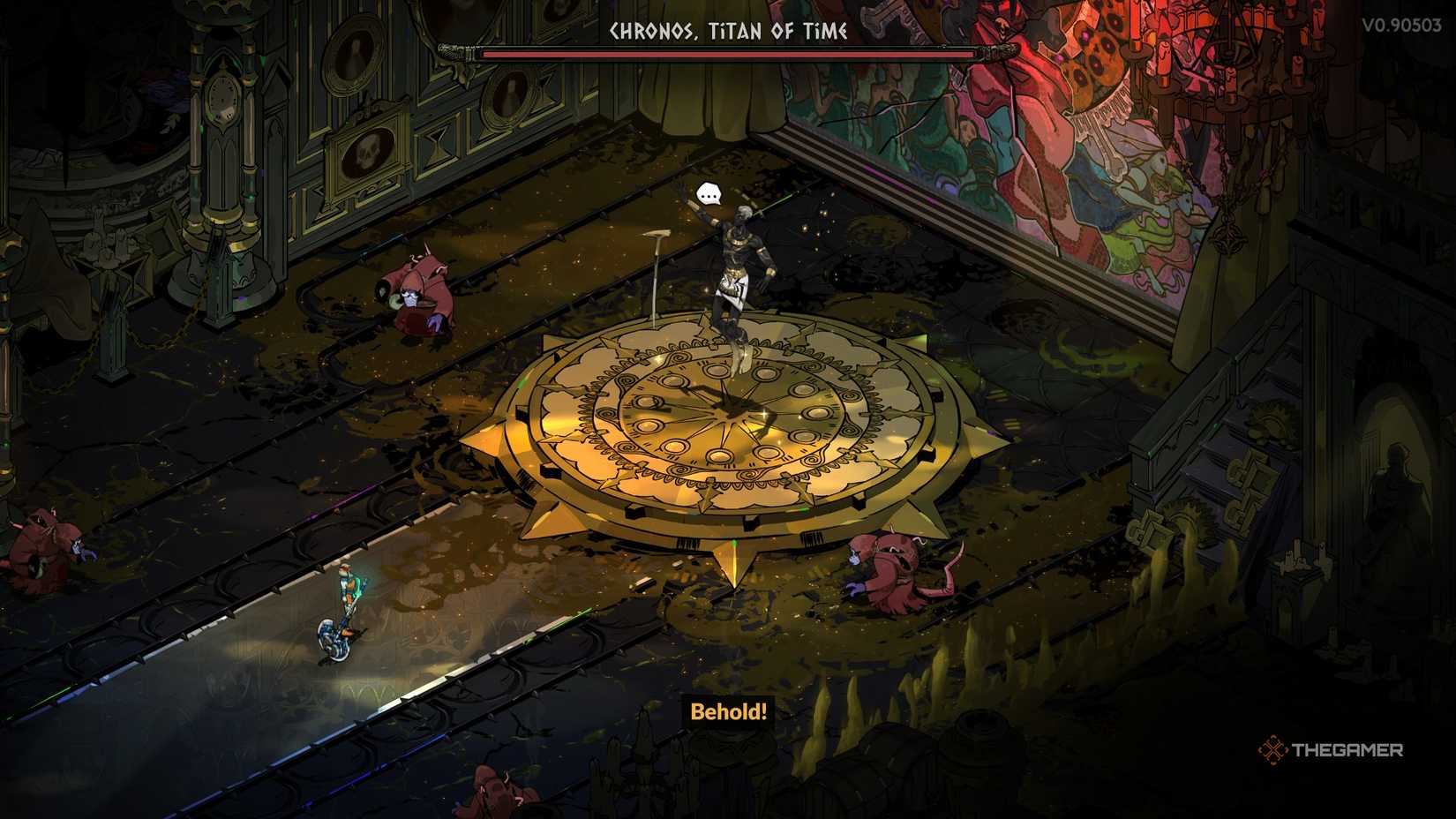 Chronos stands from his throne to fight Melinoe for the first time in Hades 2.