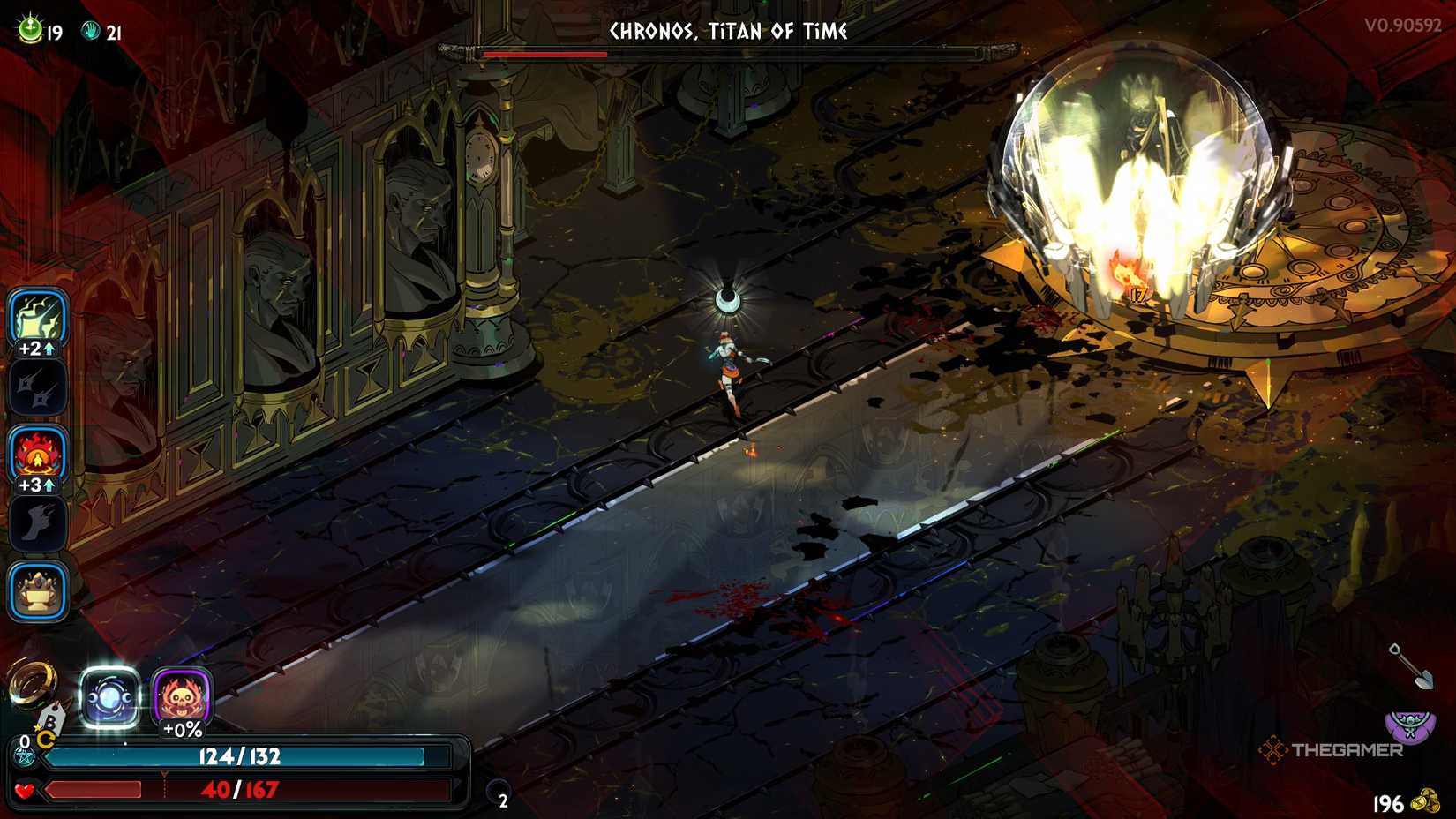 Melinoe runs around a protected Chronos as he summons minions to his fight in Hades 2.