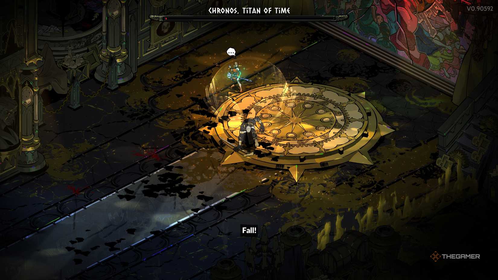 Melinoe defeats Chronos Phase One, and the titan staggers to his knees in Hades 2.