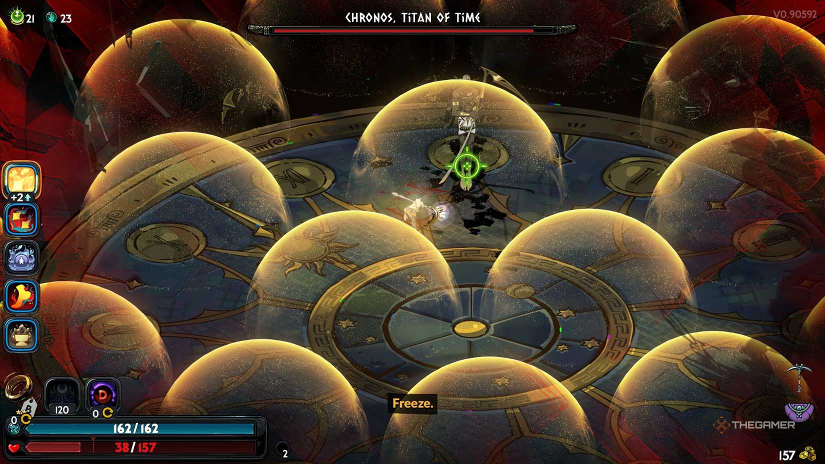 Melinoe is trapped in a bubble of Time Distortion during Chronos's second phase in Hades 2.
