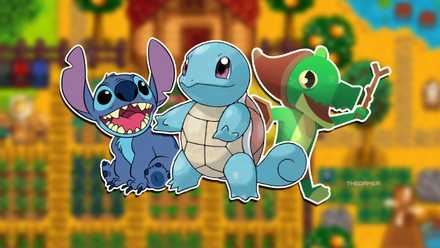 Stitch from Disney Dreamlight Valley, Squirtle from Pokemon, and Lil Gator from Lil Gator Game.
