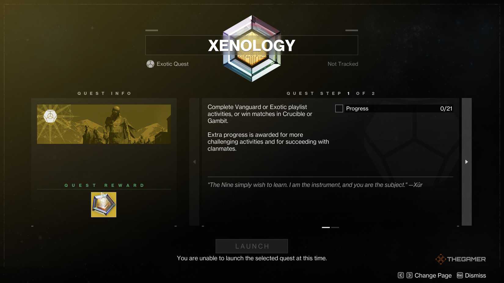 Destiny 2 Xenology Quest Log