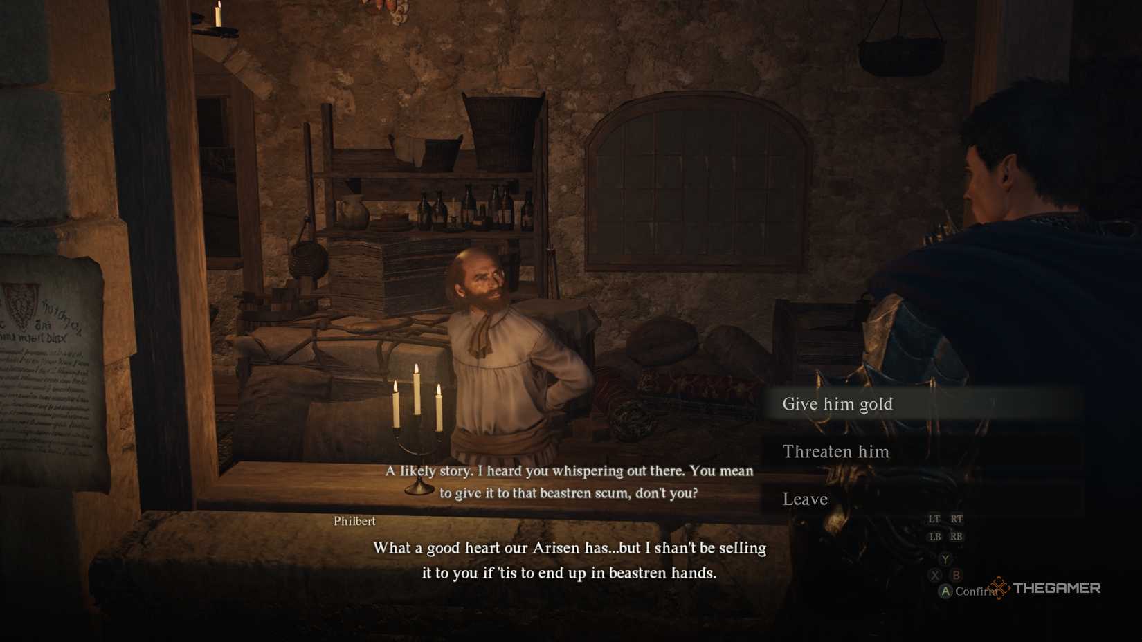 Arisen has an option to give or threaten Philbert Gold, or leave Dragon 'S Dogma 2.