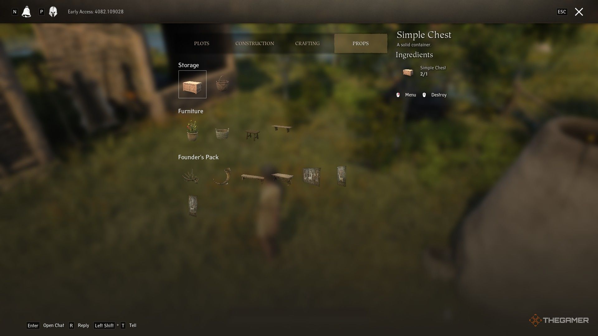 Pax Dei Prop Crafting menu