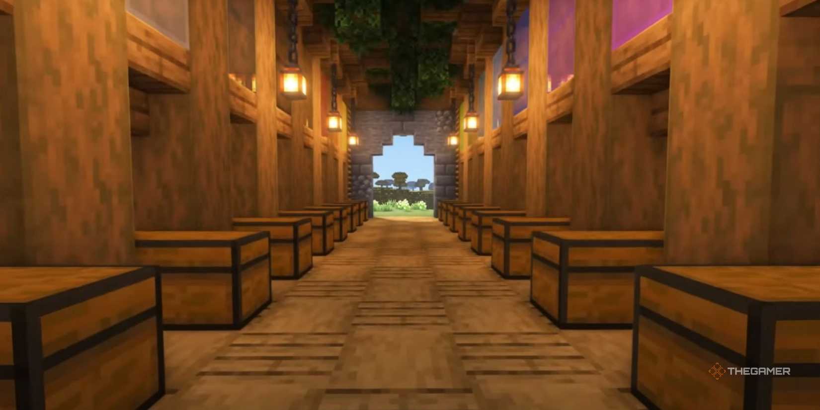 An image from Minecraft of an automatic wool farm that contains all the colors in the game.