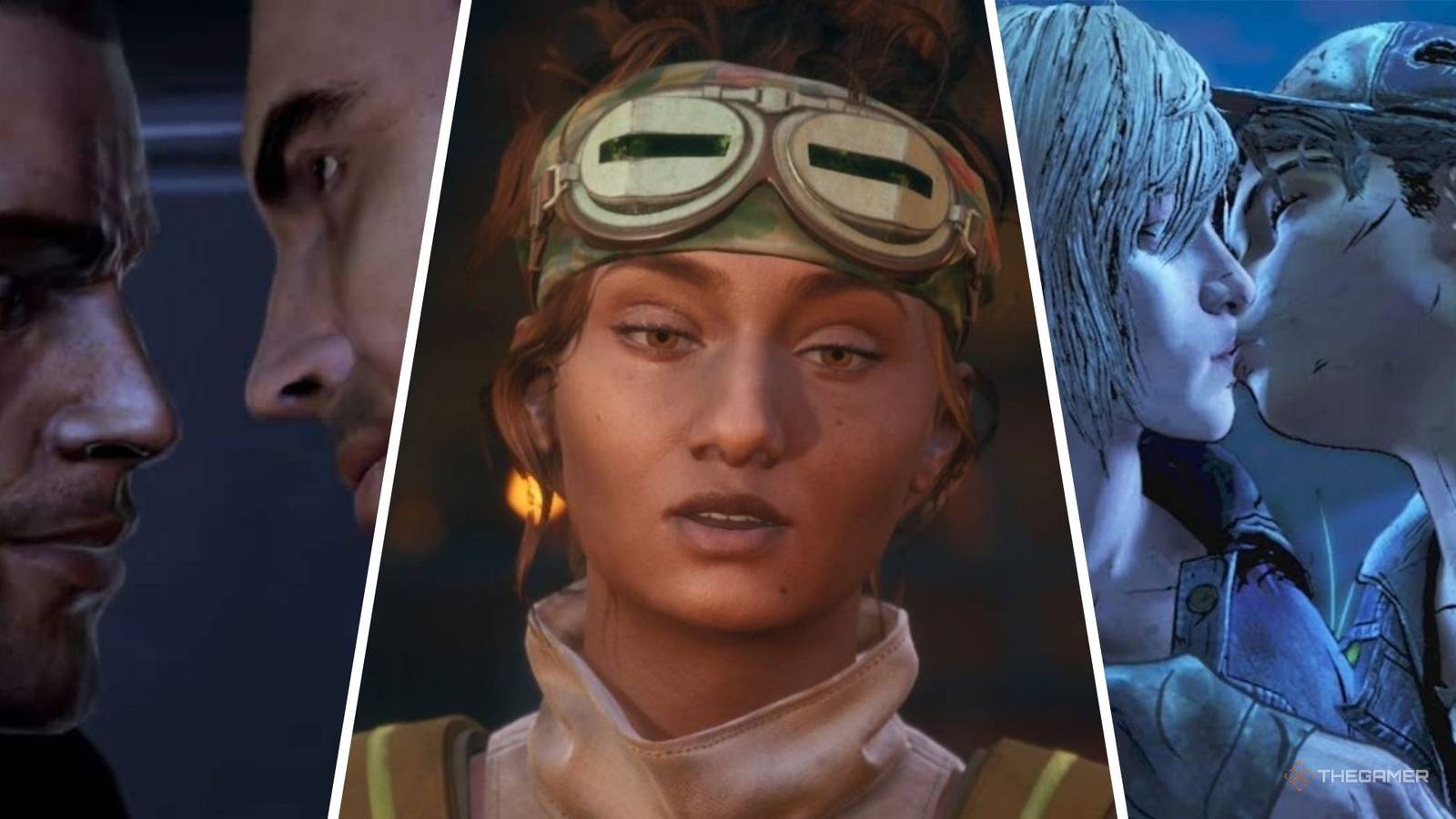 Greatest Games With LGBTQ+ Romances Featured Image Mass Effect, The Outer Worlds, and The Walking Dead