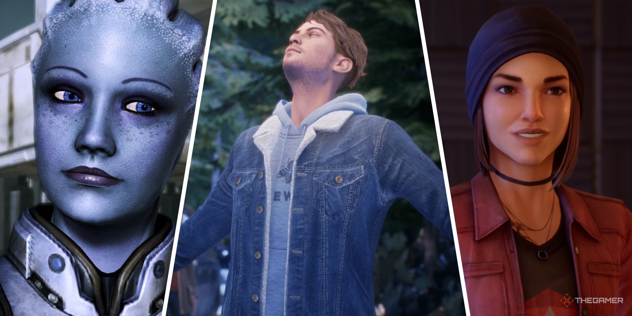 LGBT+ Games For Xbox Series XS Featured Split Image Of Liara From Mass Effect, Tyler from Tell Me Why, and Steph from Life Is Strange