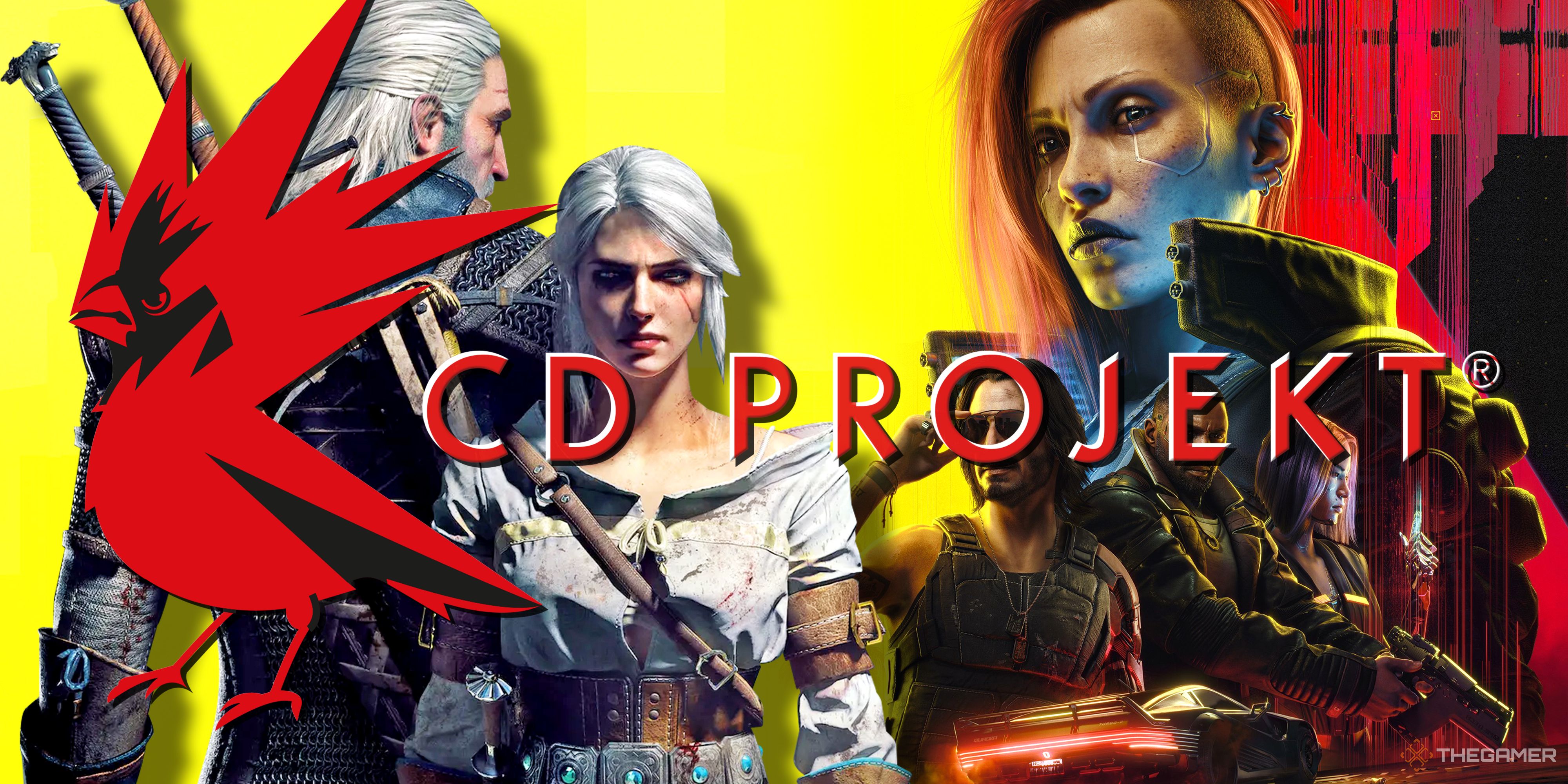 NEWS CD Projekt Red logo over The Witcher 3 and Cyberpunk 2077
