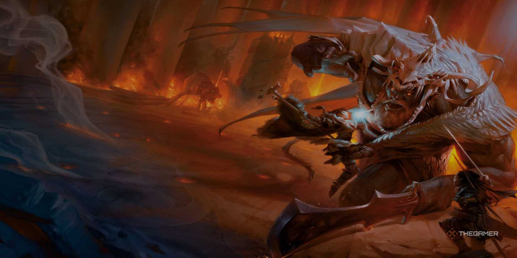 a hero battles a giant in the full-size version of the 5th edition cover art for the D&D Player's Handbook by Tyler Jacobson.