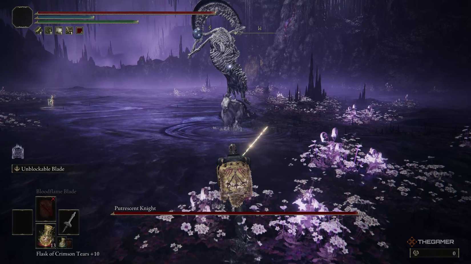The Elden Ring has been discolored to a huge skeleton on a horse that swings a huge ax.