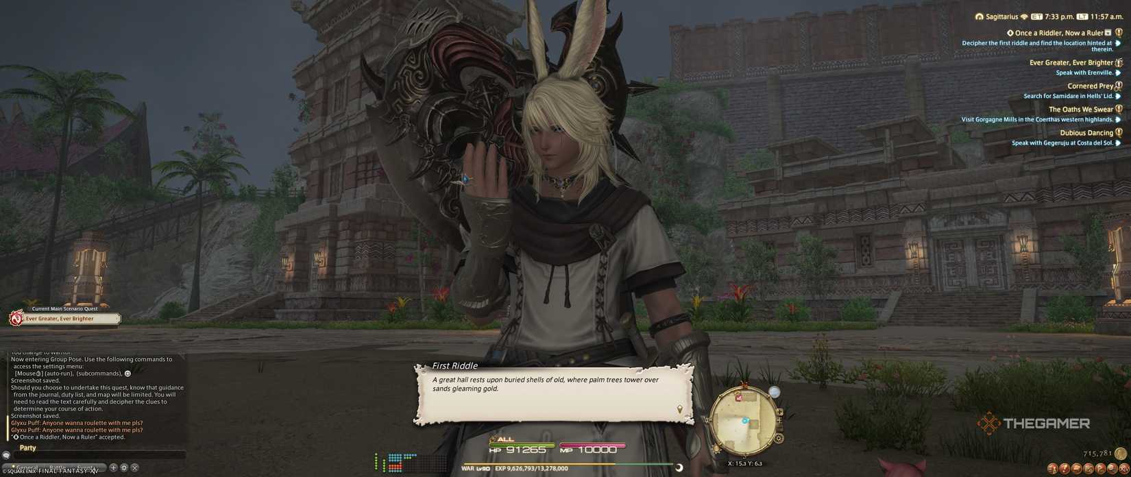 Ruler Riddle Looking at a riddle for a quest in Final Fantasy 14