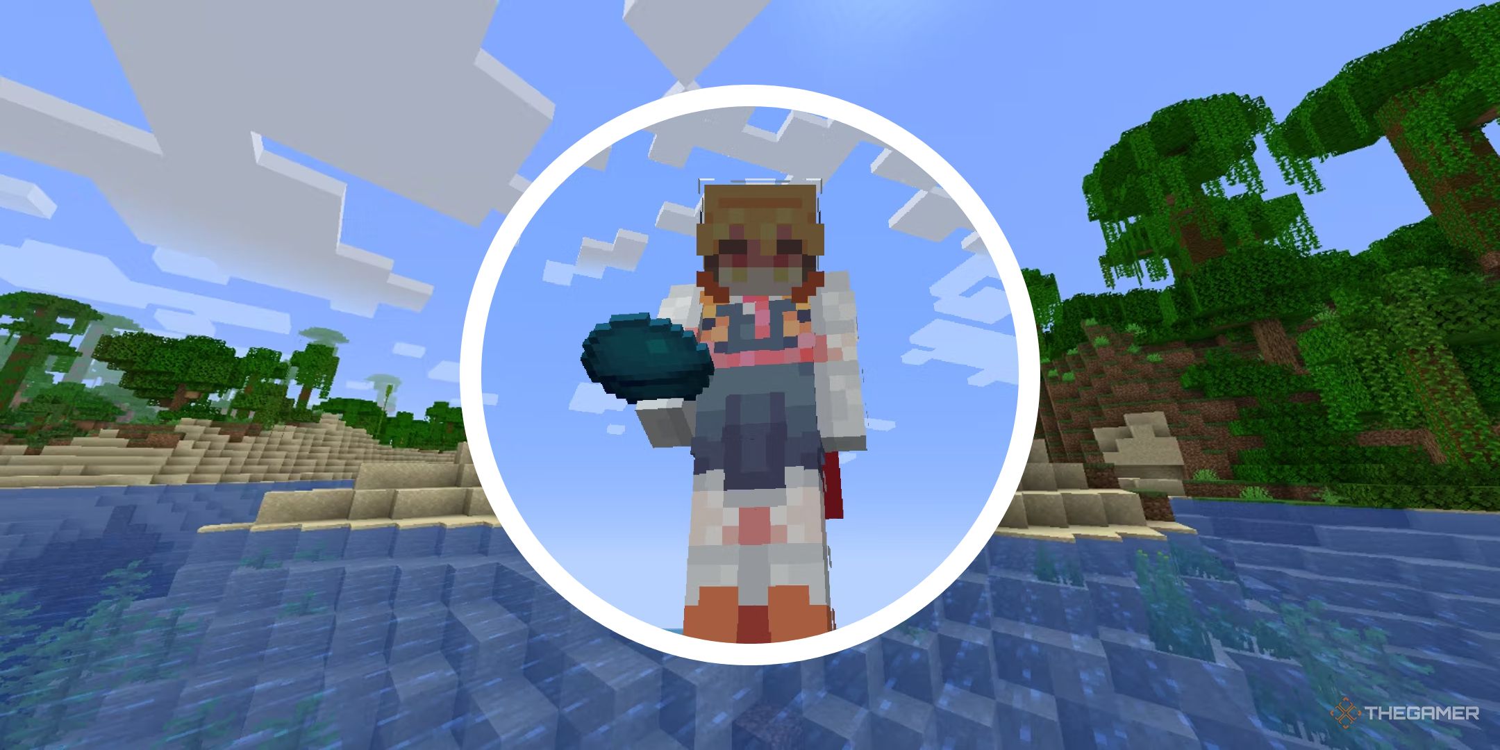 minecraft beach near jungle with png circle player holding sea heart