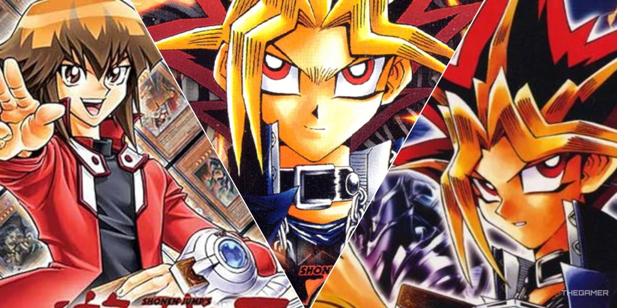 Split images of Duel Academy and The World Championship 2005 Yu-Gi-Oh! games.