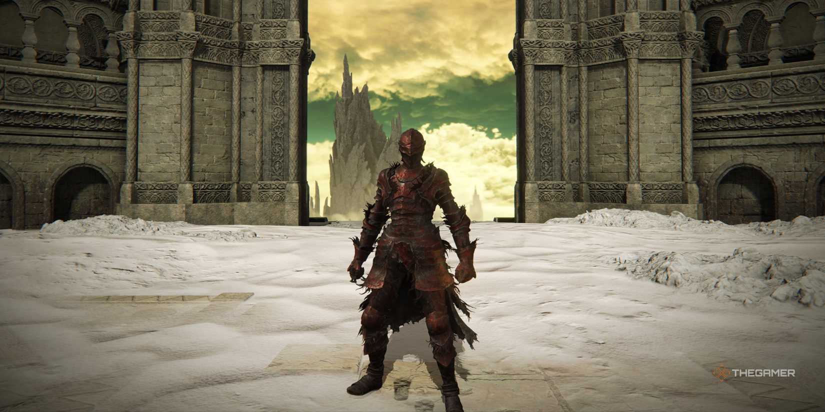 The Tarnished wears the armor of a Rakshasa set in Elden Ring: Shadow of the Erdtree.
