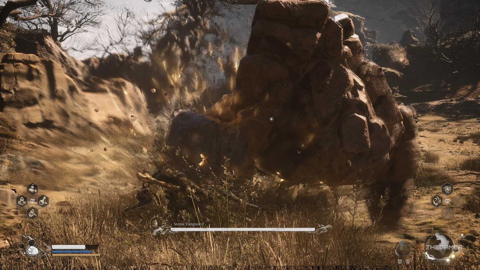 Black Myth Wukong. Dodging the Stone Vanguard's Pouncing attack.