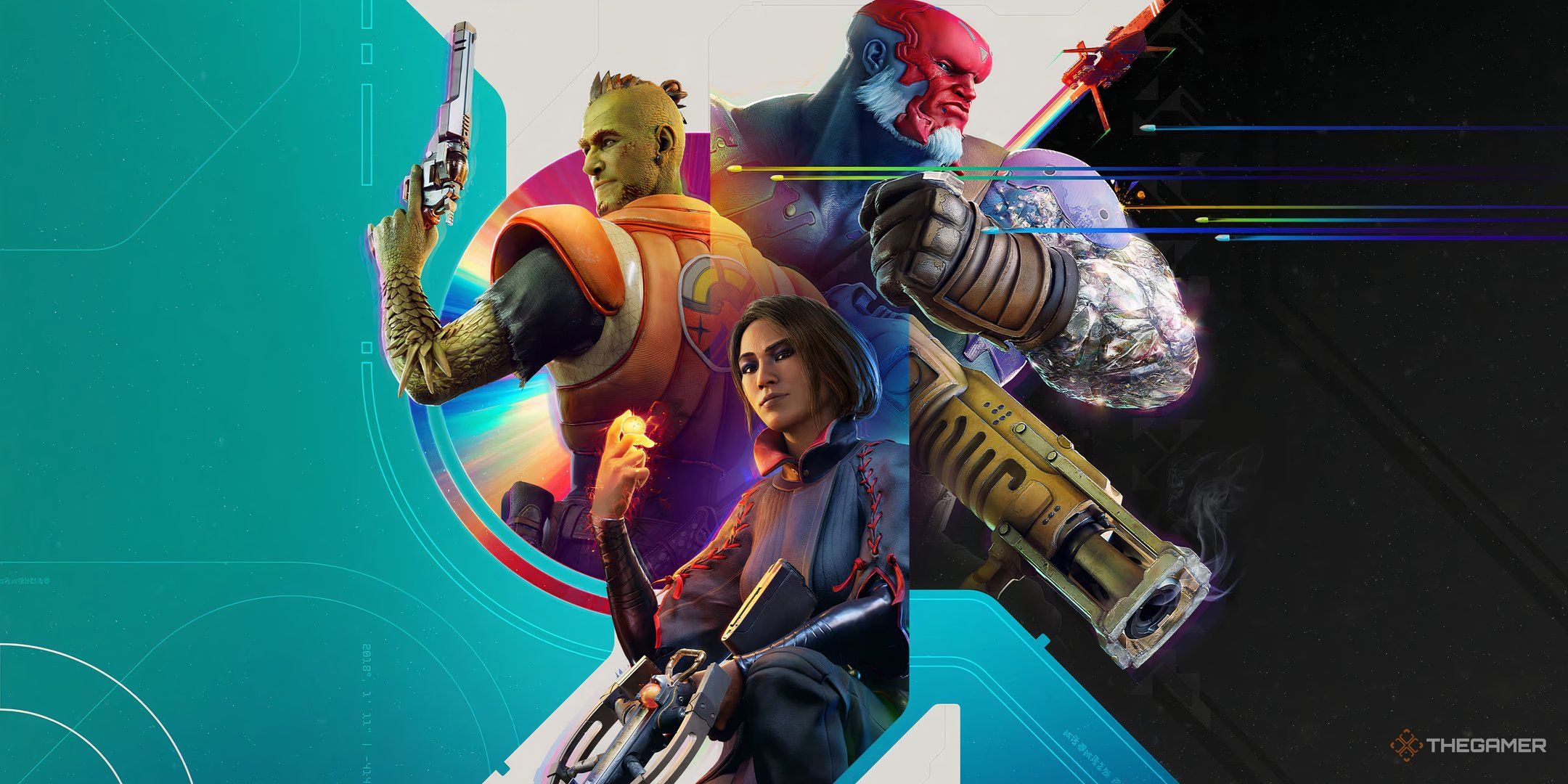 The main art for Concord featuring the playable characters Lennox, Haymar and Star Child.