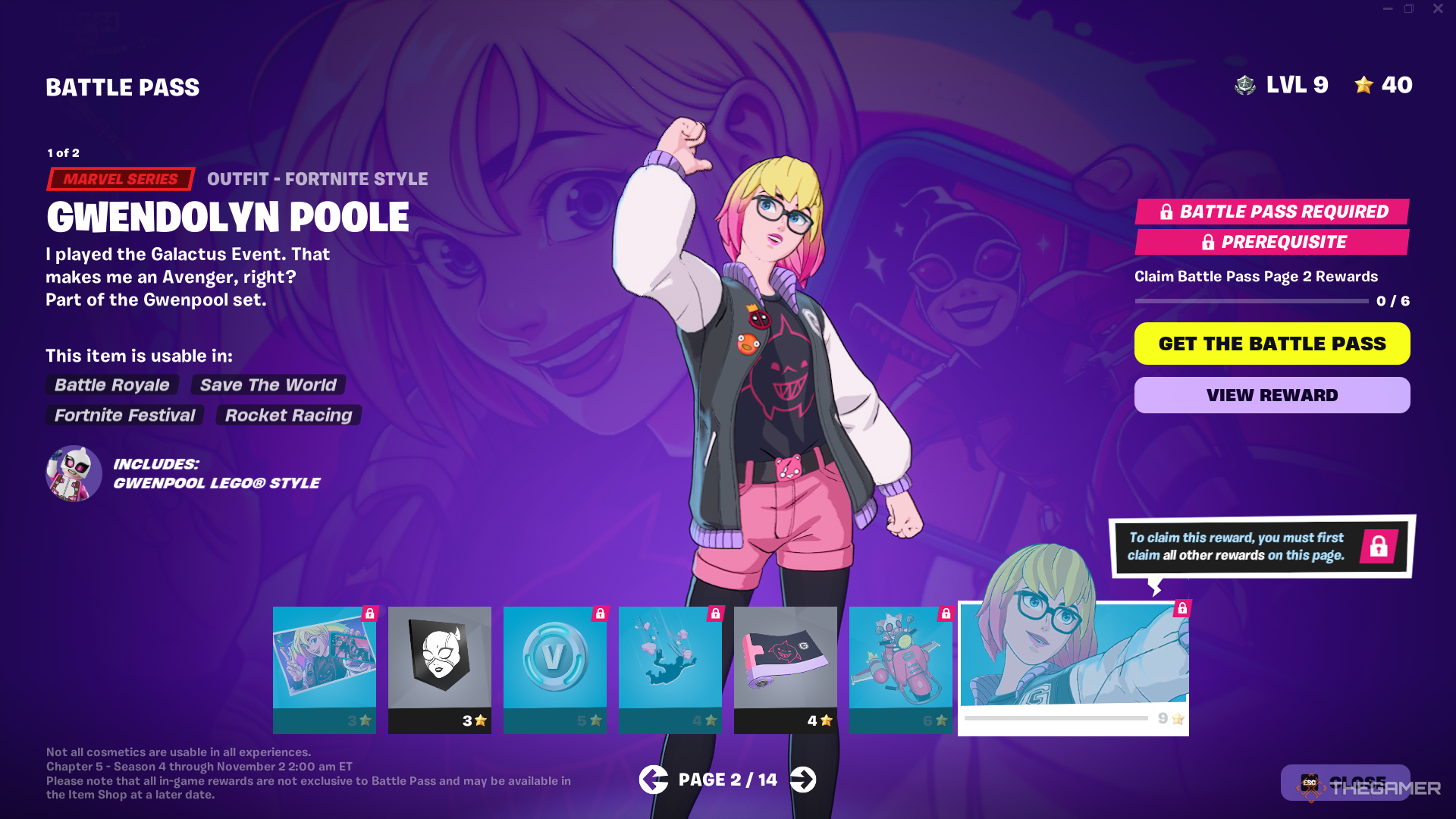 تصویری از صفحه ای از بازی Fortnite: Chapter 5 Season 4 Battle Pass.