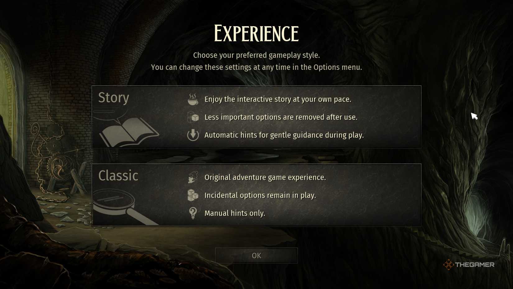 Choosing between story or classic in Broken Sword Reforged.