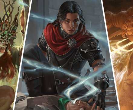 Dungeons & Dragons image showing a druid, a cleric and an umber hulk.
