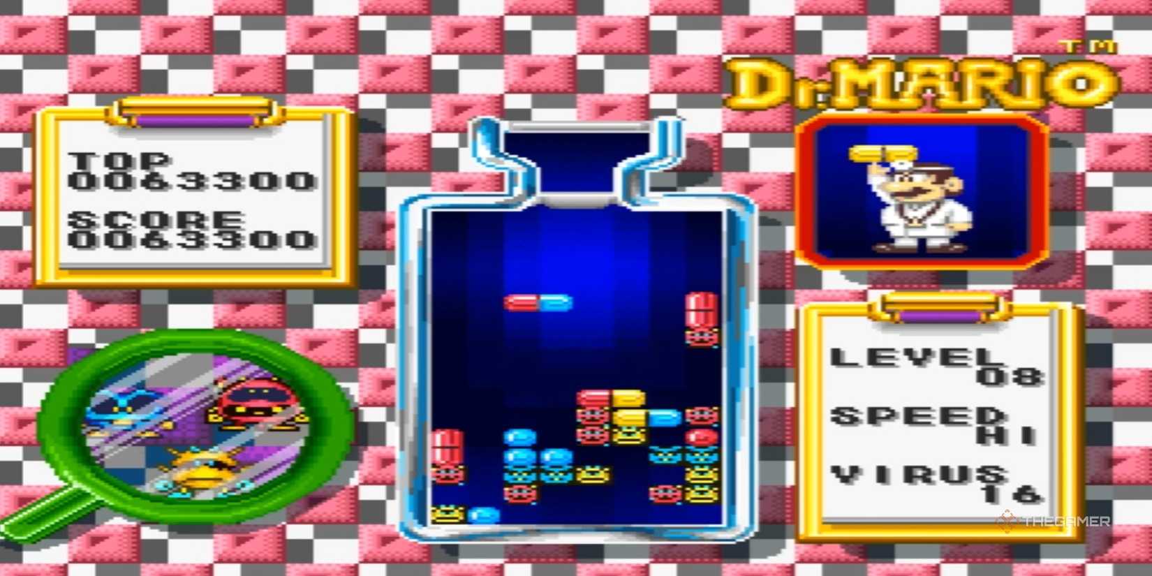 Dr. Mario drops medicine on a virus.