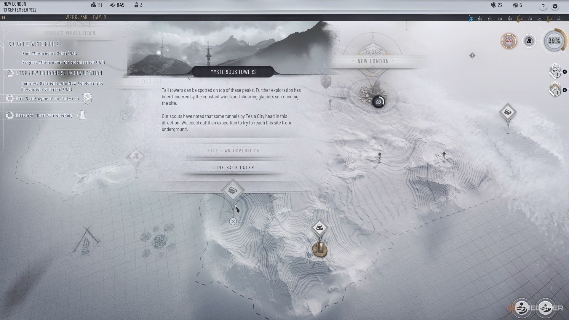 The Mysterious Towers near New London in Frostpunk 2&rsquo;s Frostlands.